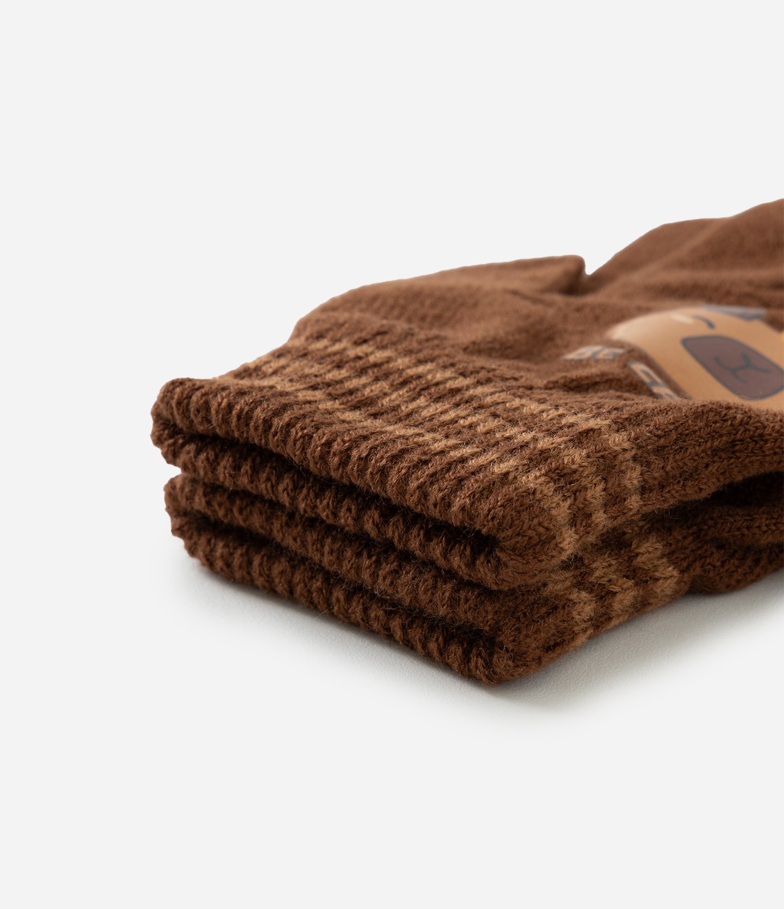 Luva Infantil em Tricô com Estampa de Capivara – Tam 3 a 12 Marrom 3