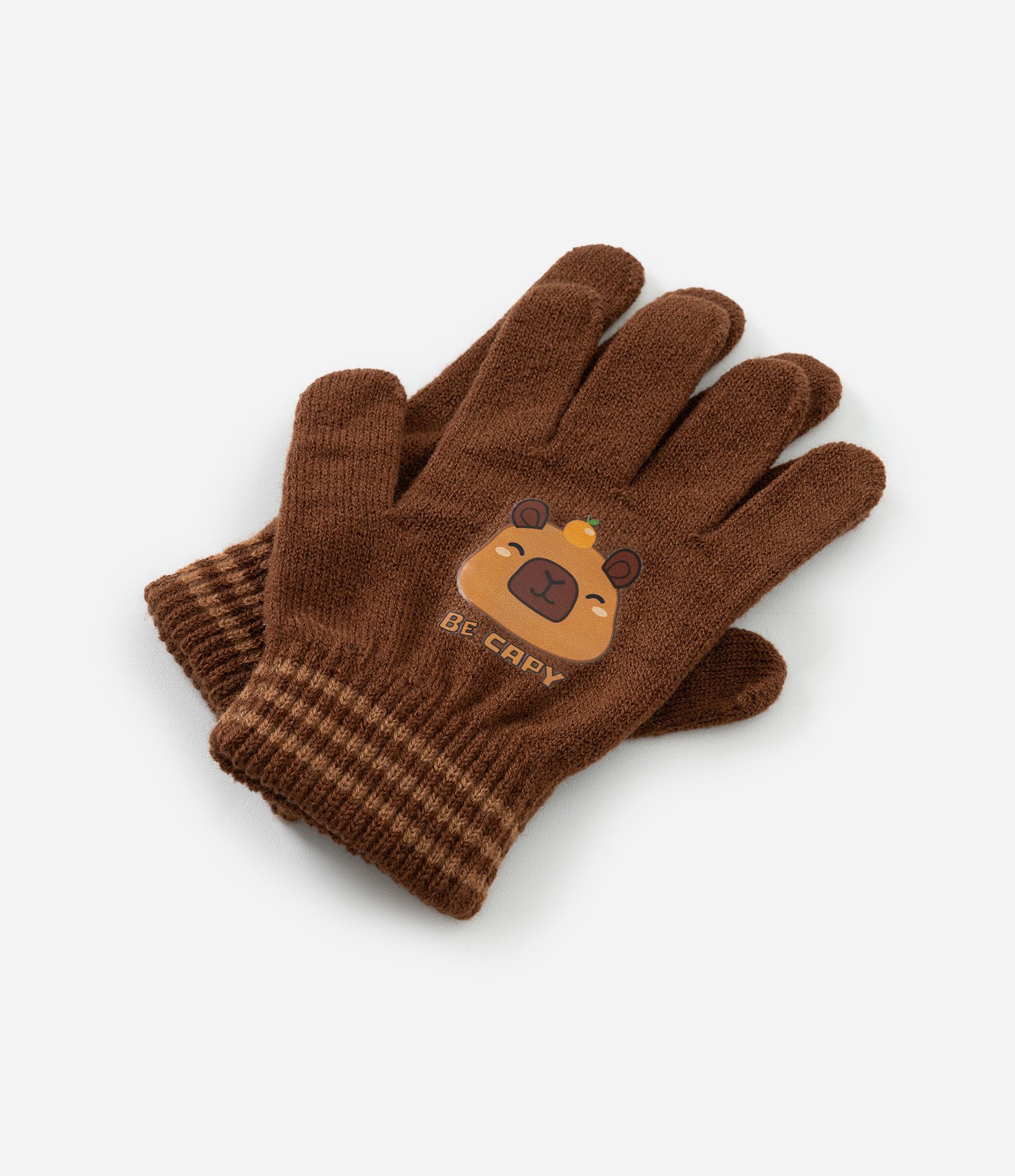 Luva Infantil em Tricô com Estampa de Capivara – Tam 3 a 12 Marrom 4