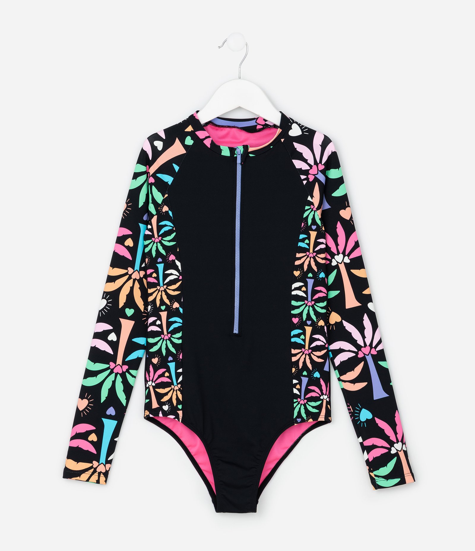 Maiô Infantil com Manga Longa e Estampa Floral – Tam 5 a 14 Anos Preto 1