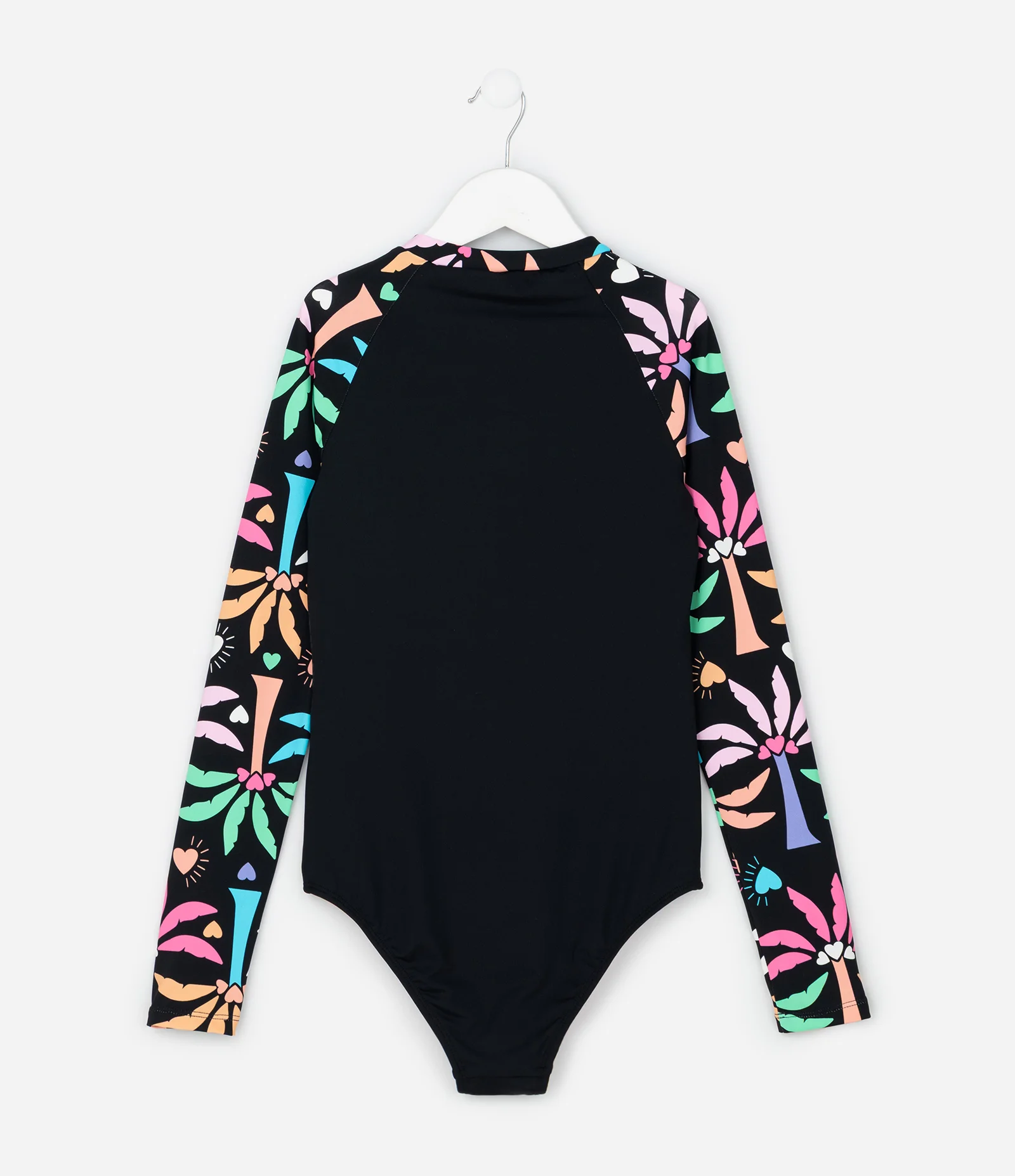 Maiô Infantil com Manga Longa e Estampa Floral – Tam 5 a 14 Anos Preto 2