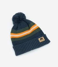 Touca Infantil em Tricô Listrado com Pompom – Tam U