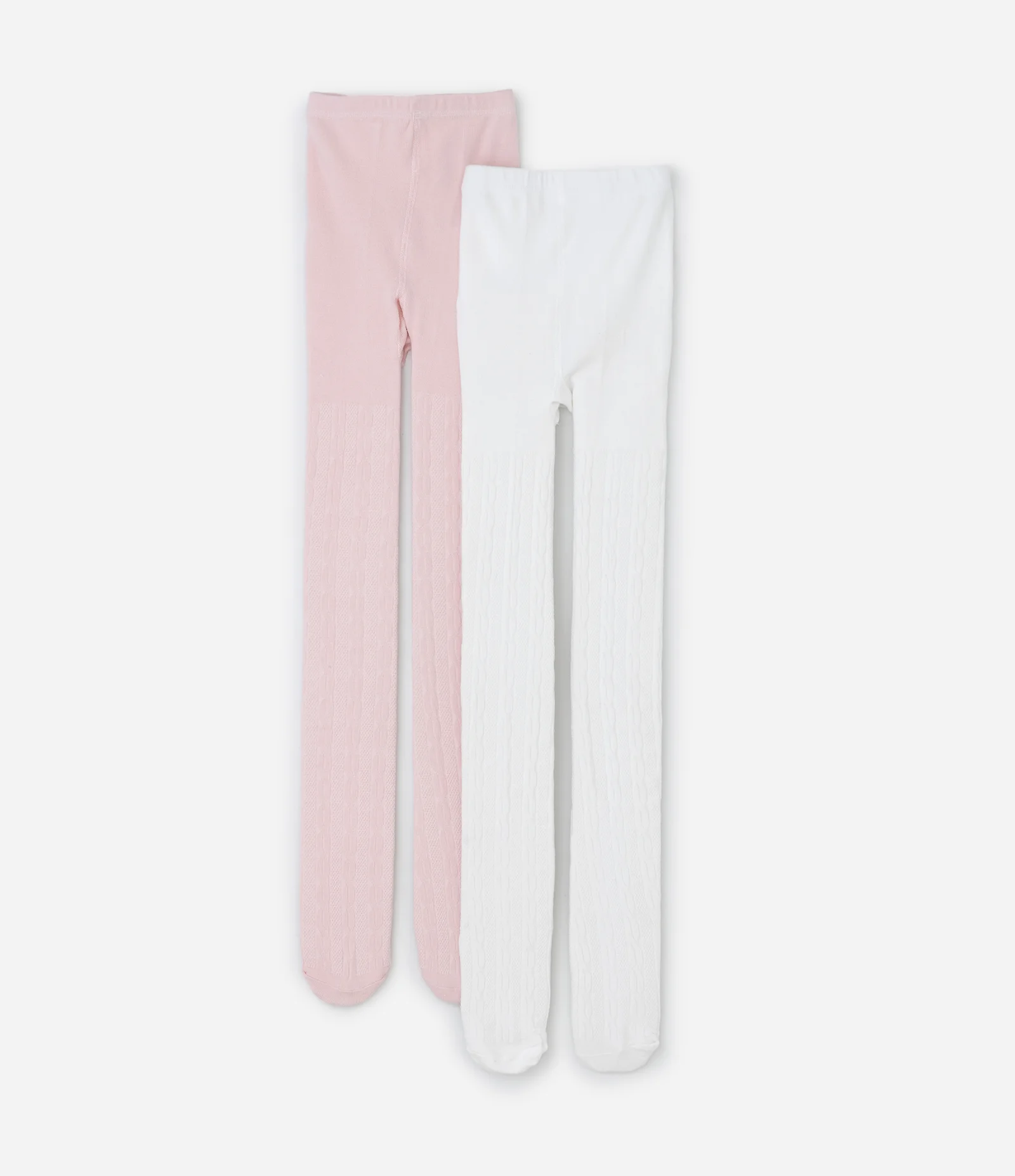 Kit 02 Meias Calças Infantis Texturizadas em Algodão – Tam PP a G Rosa/Branco 1