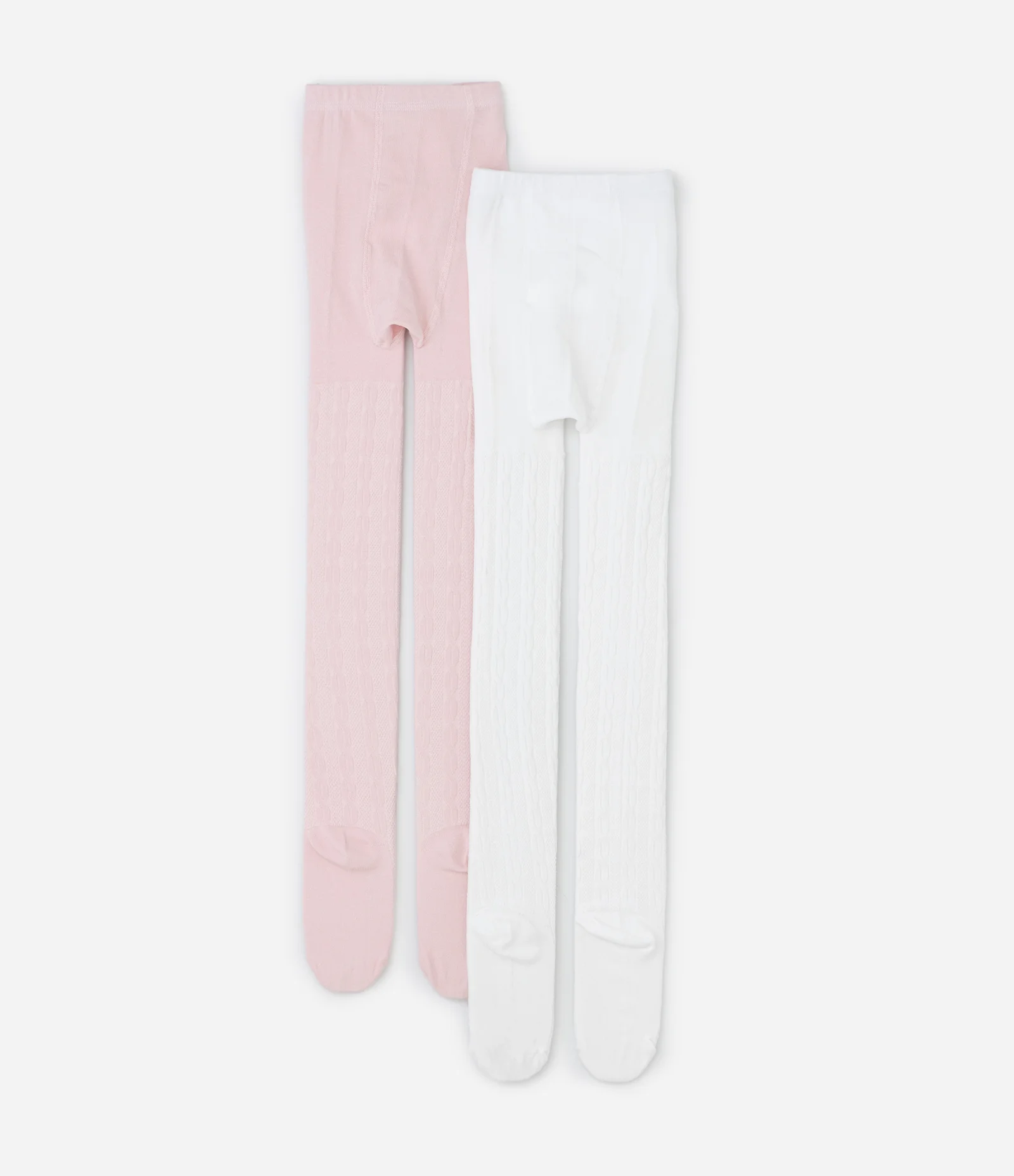 Kit 02 Meias Calças Infantis Texturizadas em Algodão – Tam PP a G Rosa/Branco 2