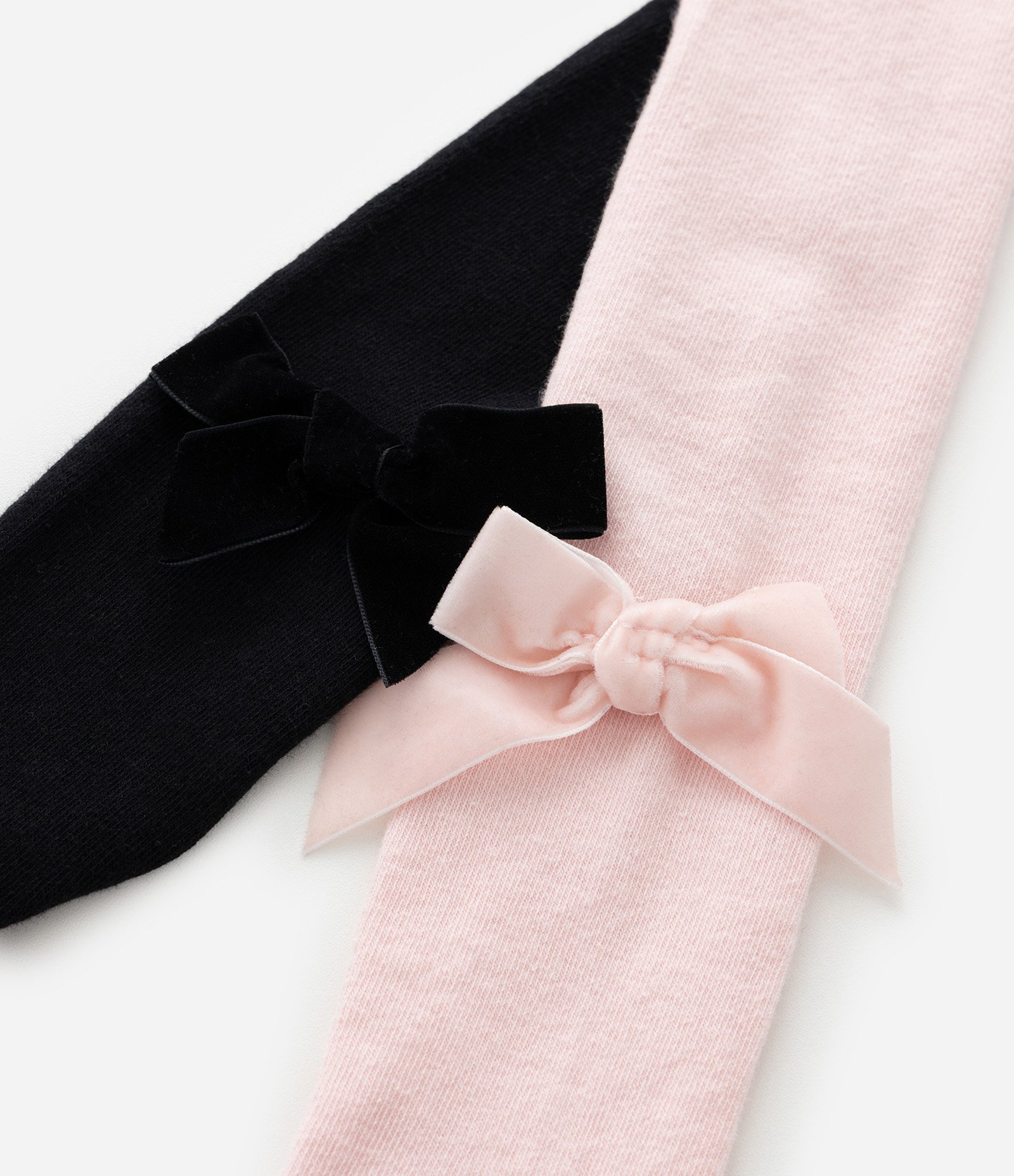 Kit 02 Meia Calça Infantil com Laços de Veludo – Tam PP a G Preto/Rosa 5