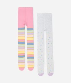 Kit 2 Meia Calça Infantil com Listras Coloridas – Tam P a G