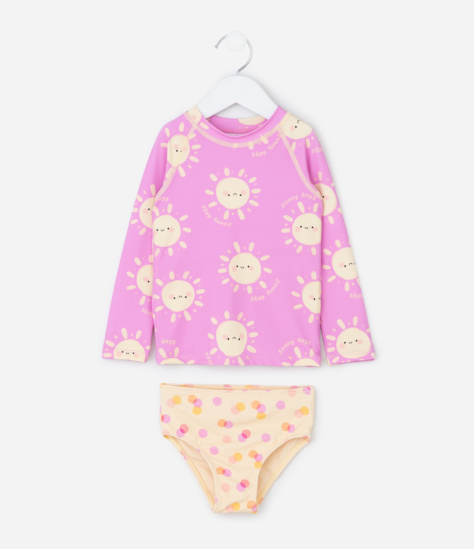 Conjunto Praia Infantil com Proteção UV Estampa Sol Fullprint – Tam 1 a 4 Anos Rosa/Creme 1