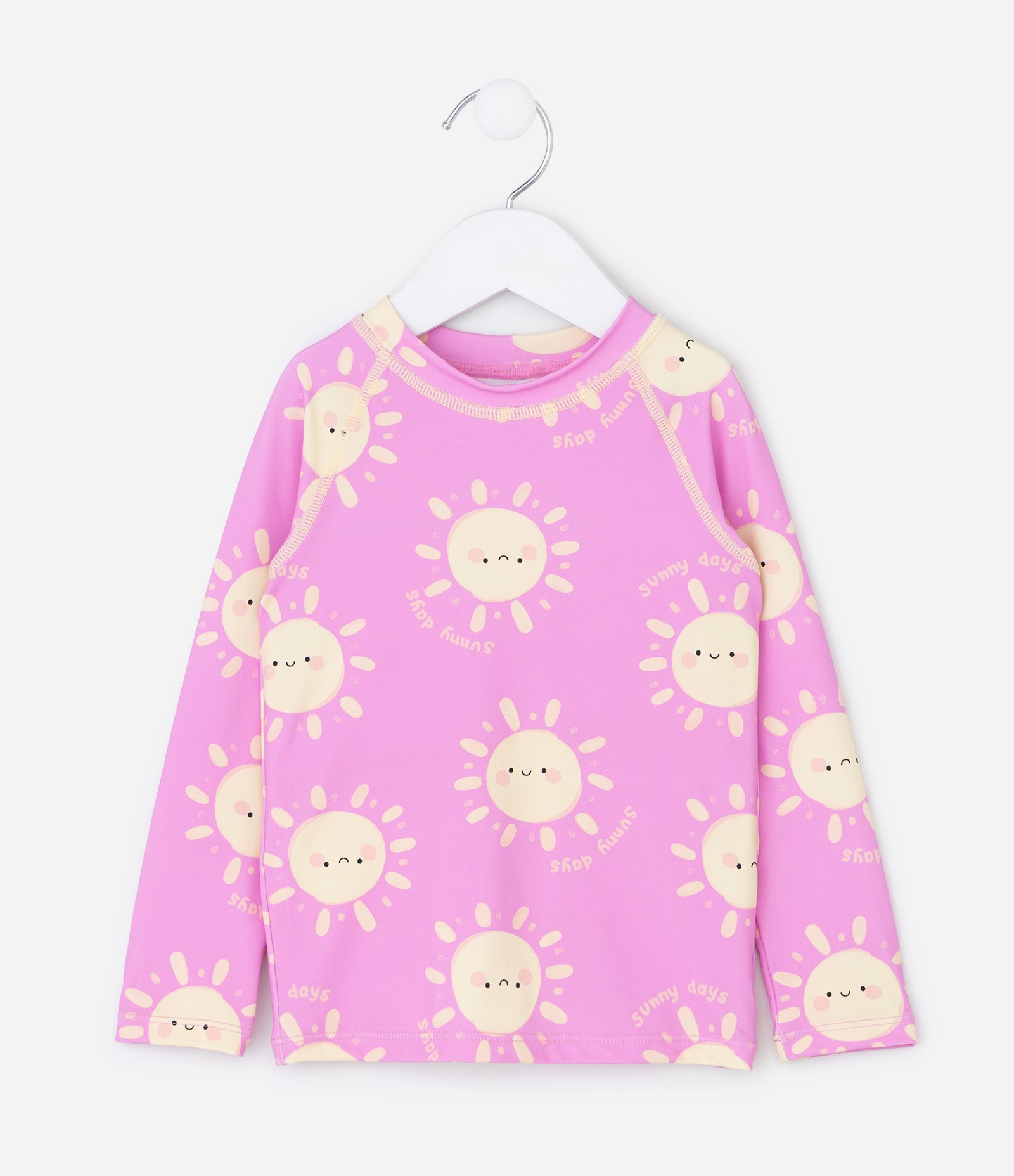 Conjunto Praia Infantil com Proteção UV Estampa Sol Fullprint – Tam 1 a 4 Anos Rosa/Creme 2
