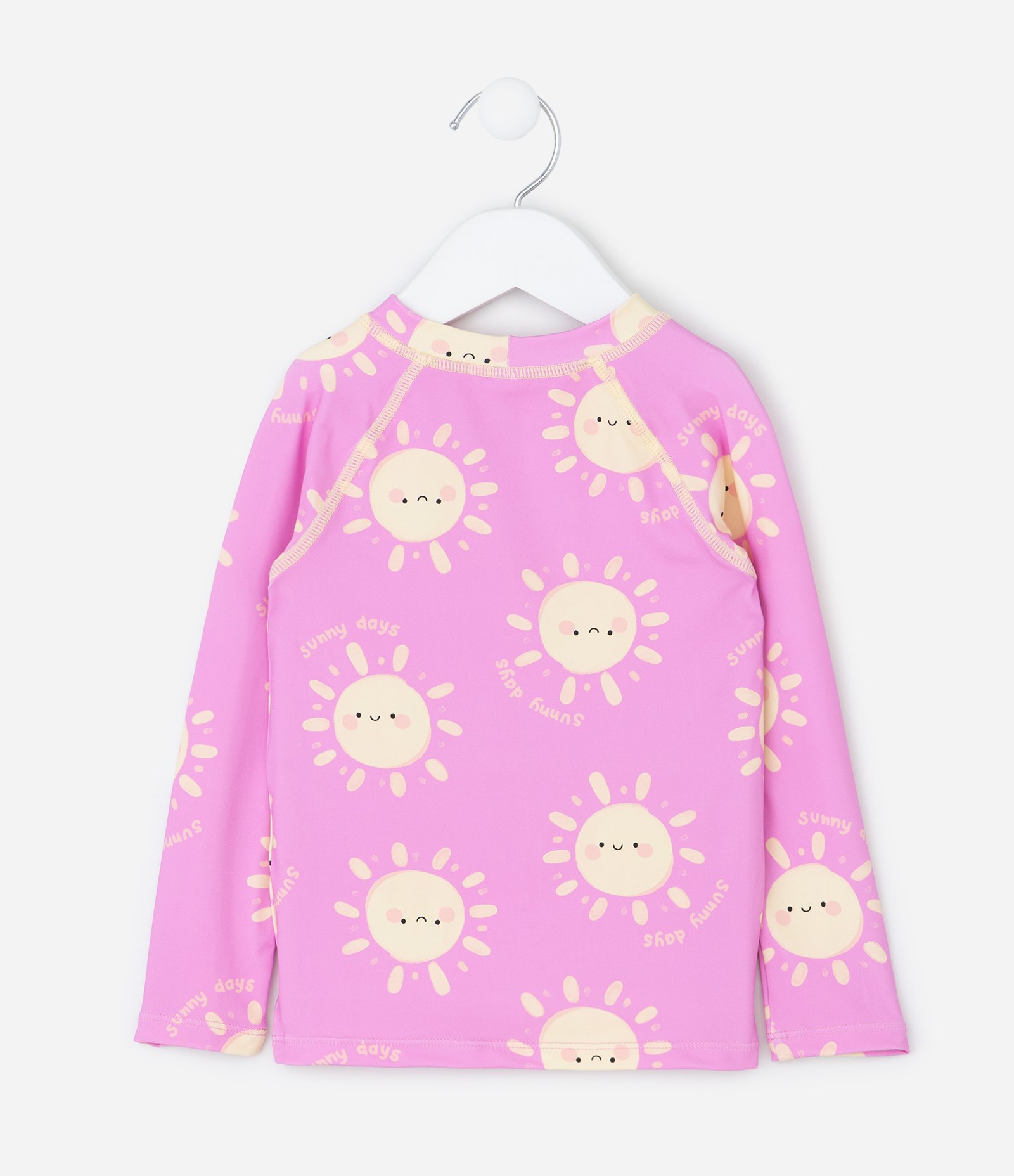 Conjunto Praia Infantil com Proteção UV Estampa Sol Fullprint – Tam 1 a 4 Anos Rosa/Creme 3