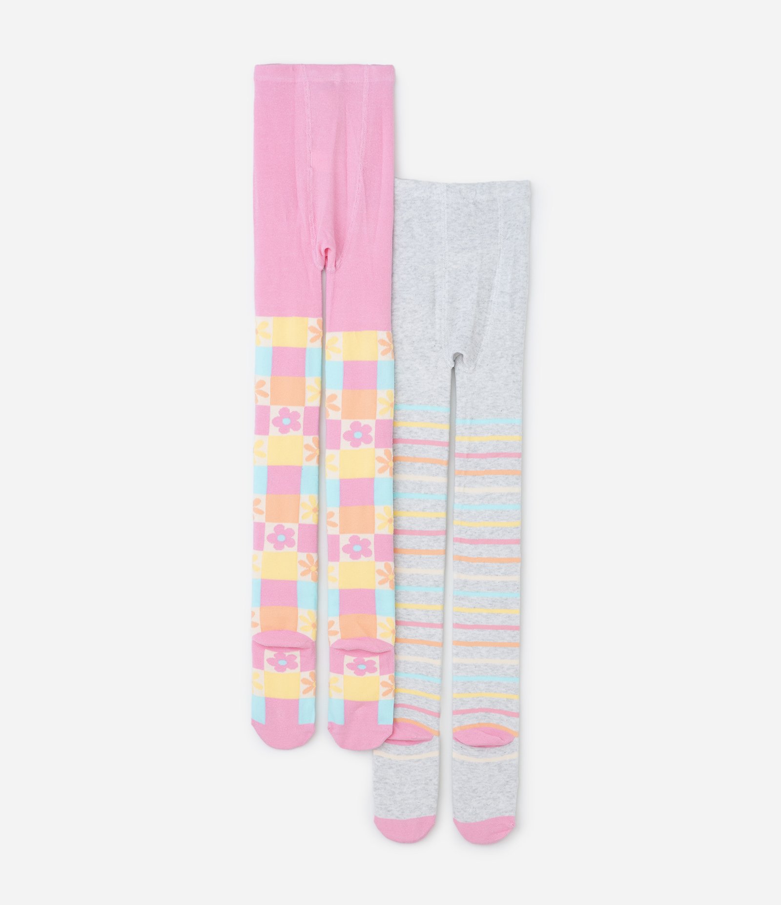 Kit 02 Meias Calças Infantil com Estampas Listrada e Floral – Tam P ao G Multicores 2