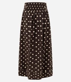 Saia Evasê Midi em Cotton com Lastex no Cós e Estampa Poá