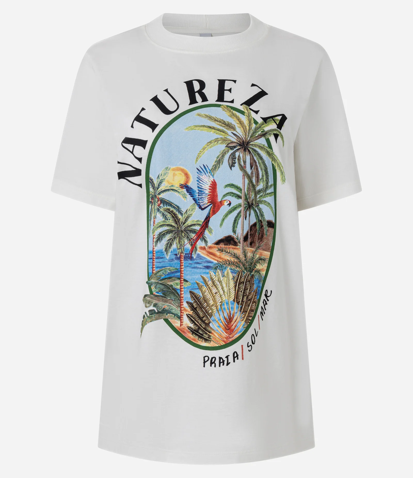 Camiseta Alongada em Algodão com Estampa Paisagem Natureza Branco 3
