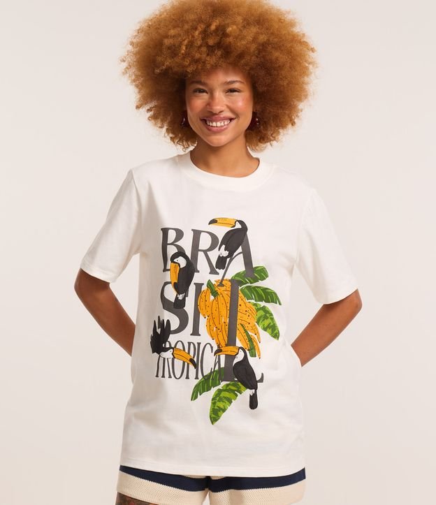 Camiseta Alongada em Algodão com Estampa Brasil Tropical