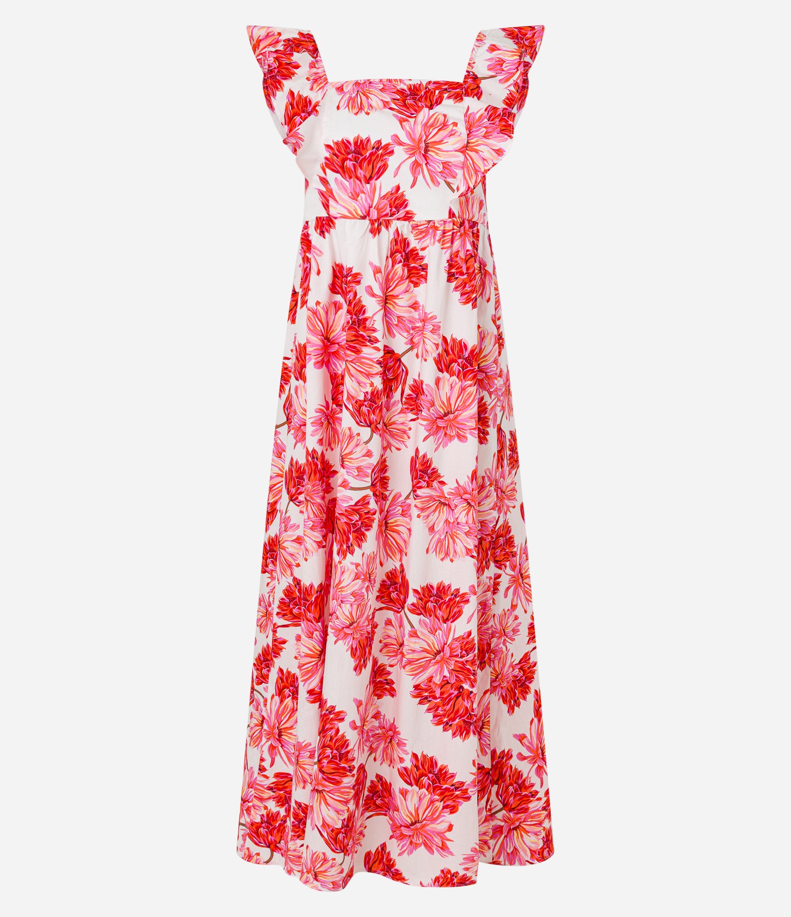 Vestido Evasê Midi em Tricoline com Estampa Floral Vermelho/Branco 7