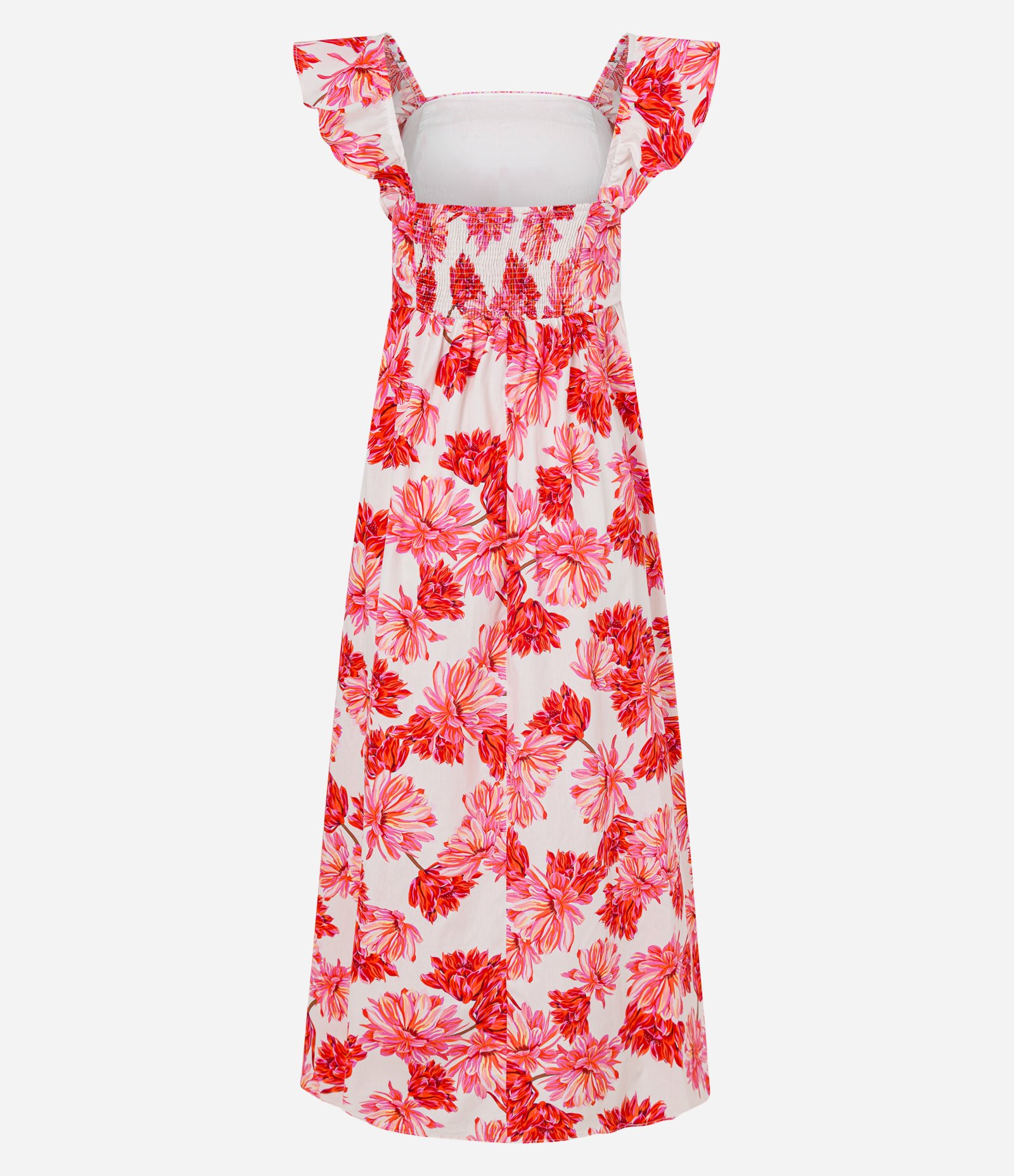Vestido Evasê Midi em Tricoline com Estampa Floral Vermelho/Branco 8