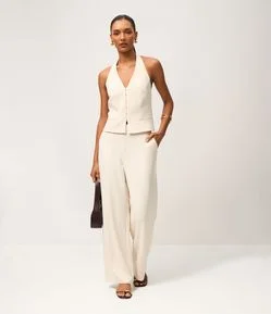 Calça Reta em Alfaiataria com Zíper Lateral