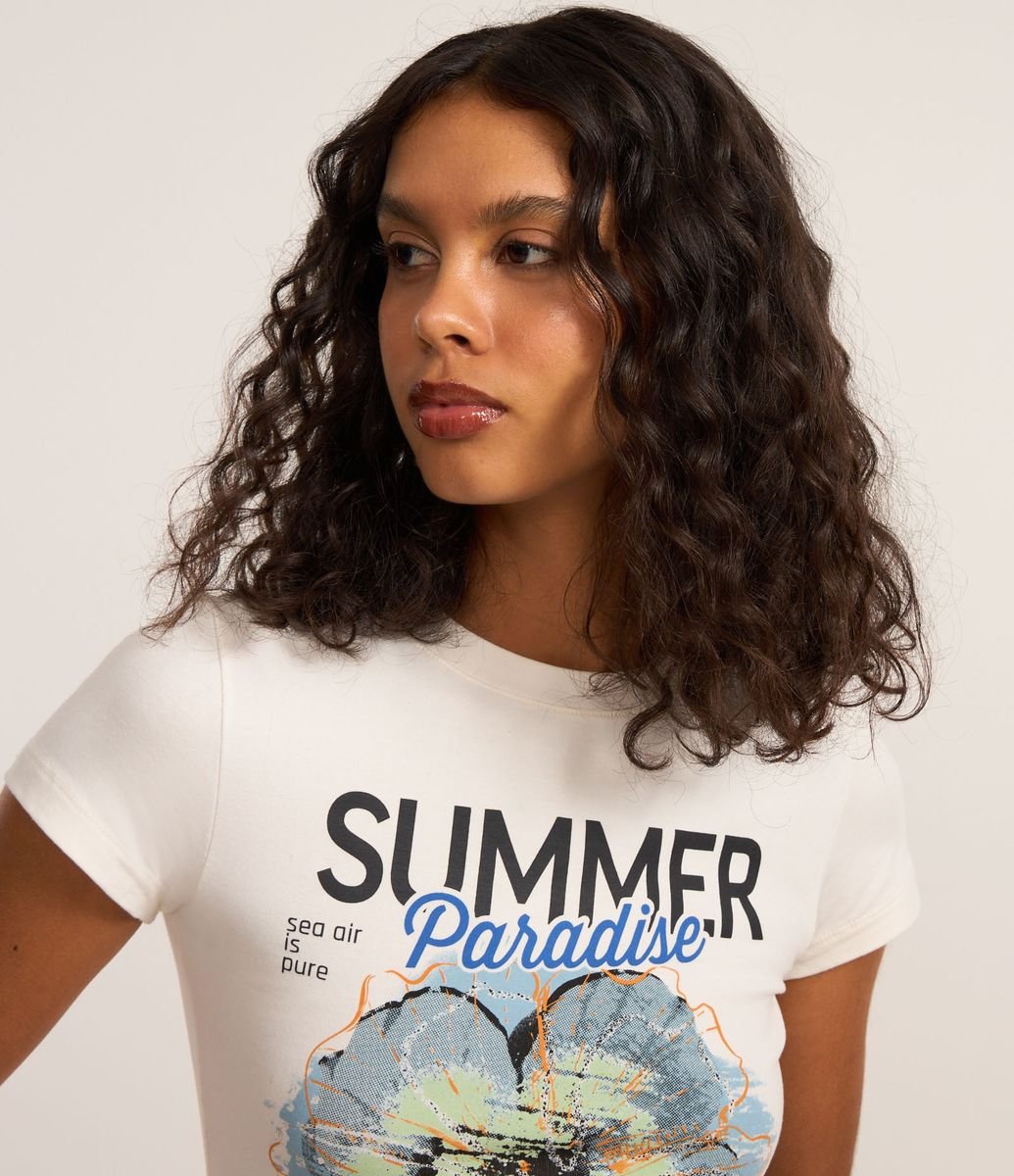 Camiseta New T-shirt com Estampa Summer Paradise Branco