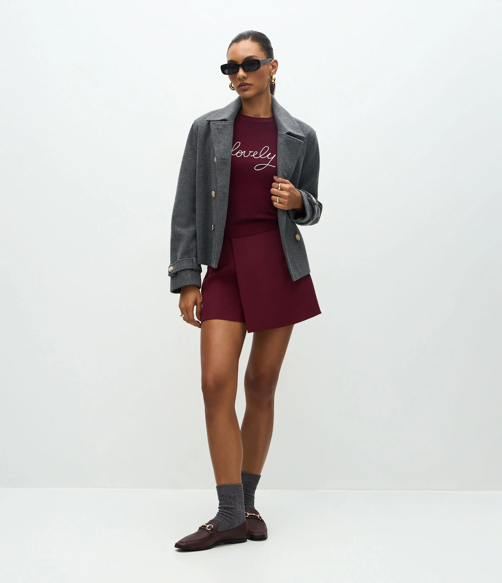 Casaco Regular em Polivelour com Abotoamento Duplo Cinza 2