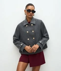 Casaco Regular em Polivelour com Abotoamento Duplo