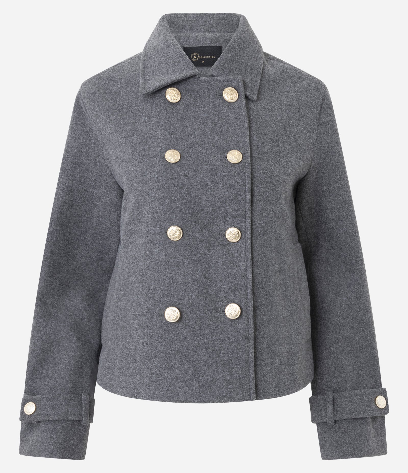 Casaco Regular em Polivelour com Abotoamento Duplo Cinza 6