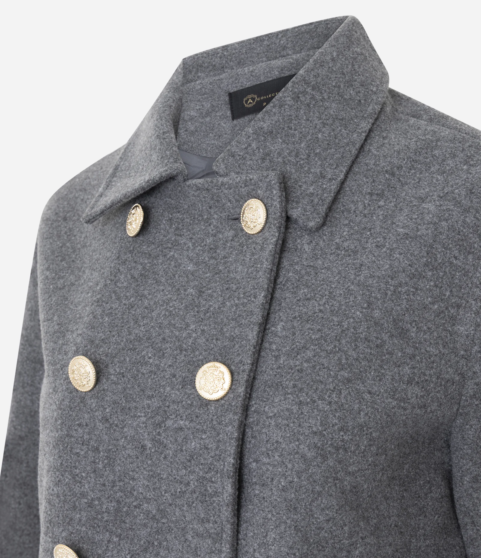 Casaco Regular em Polivelour com Abotoamento Duplo Cinza 7