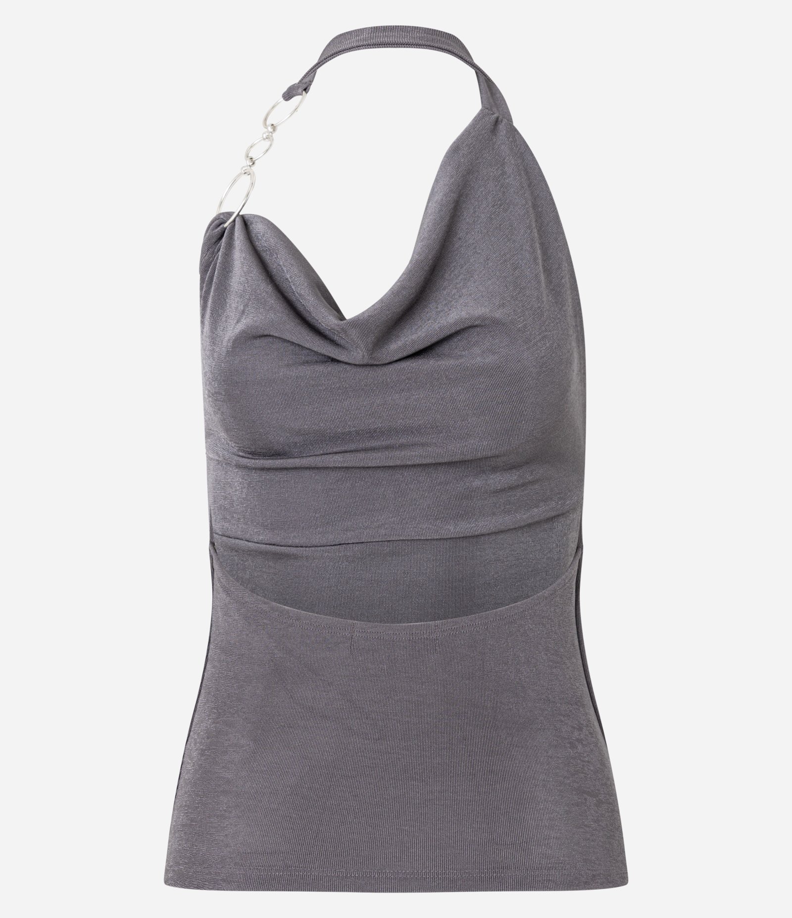 Blusa Frente Única em Microfibra com Decote Degagê Cinza 8