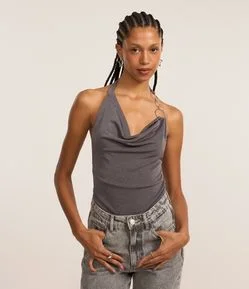 Blusa Frente Única em Microfibra com Decote Degagê