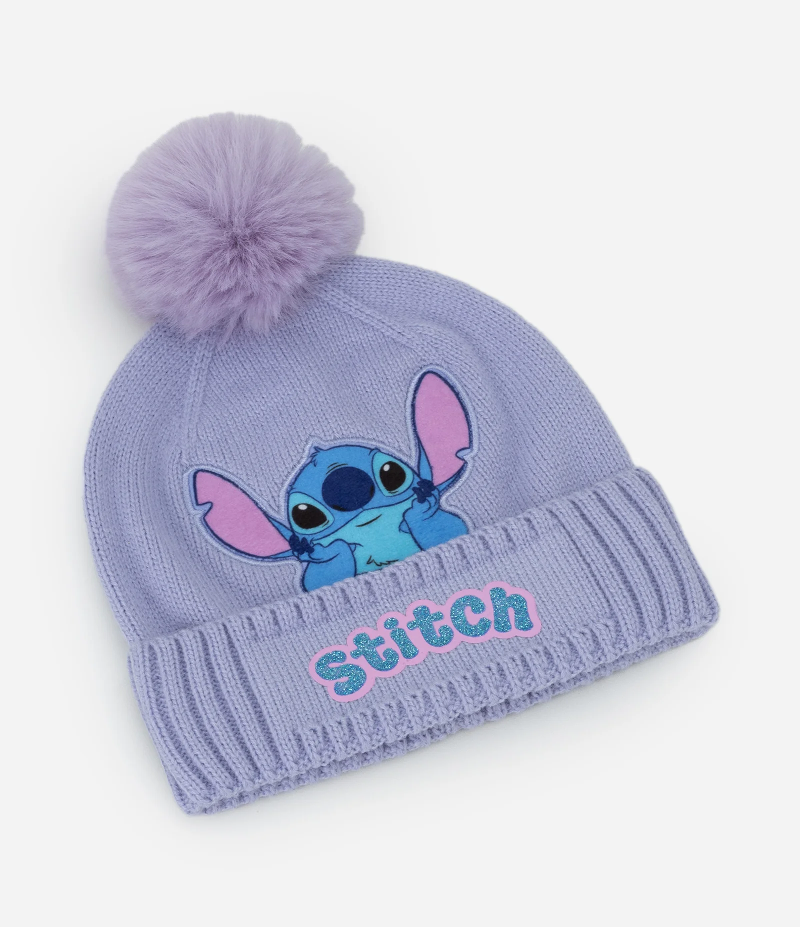 Gorro Infantil em Tricô com Estampa Stitch e Pompom – Tam U Lilás 1