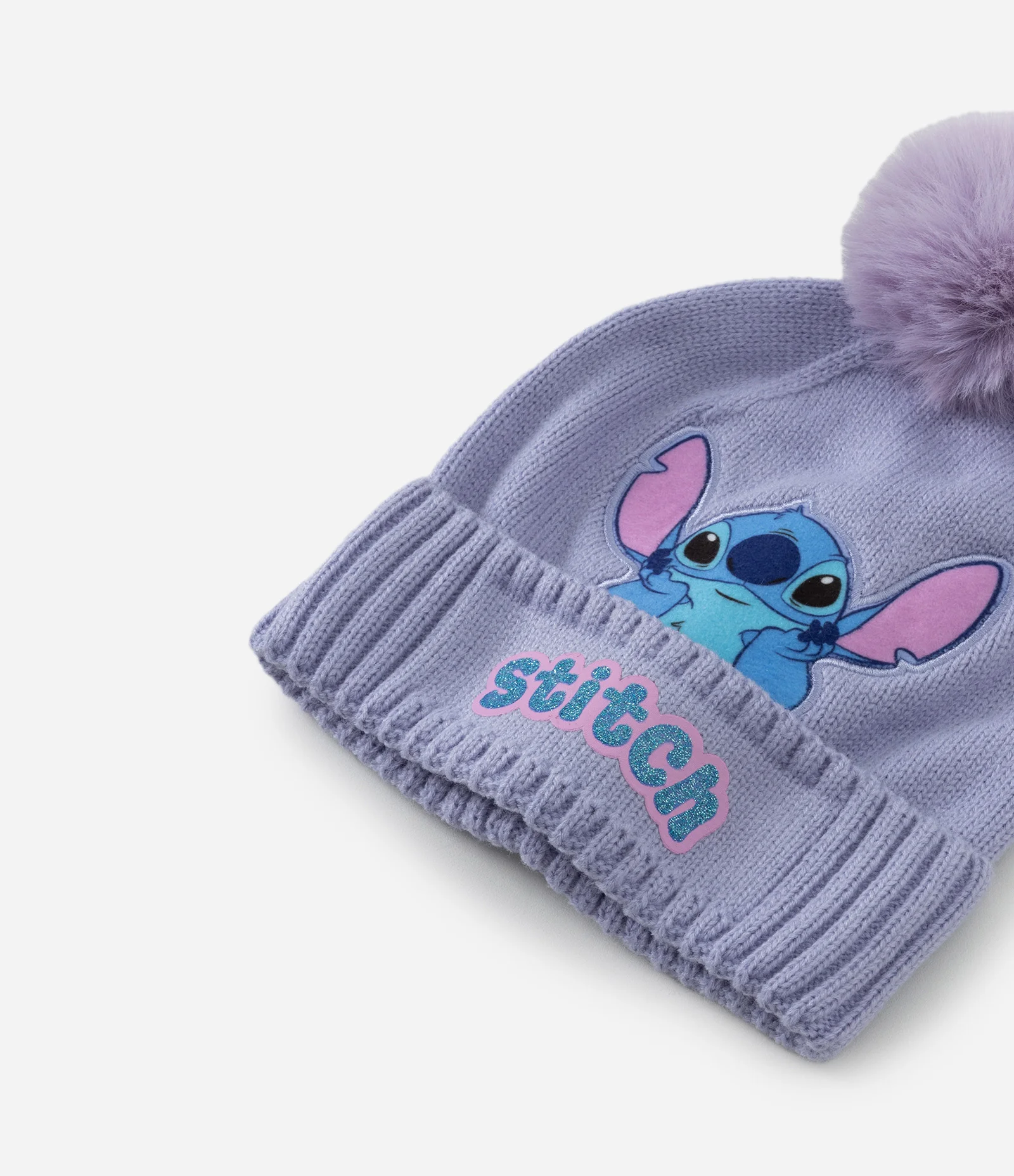 Gorro Infantil em Tricô com Estampa Stitch e Pompom – Tam U Lilás 2