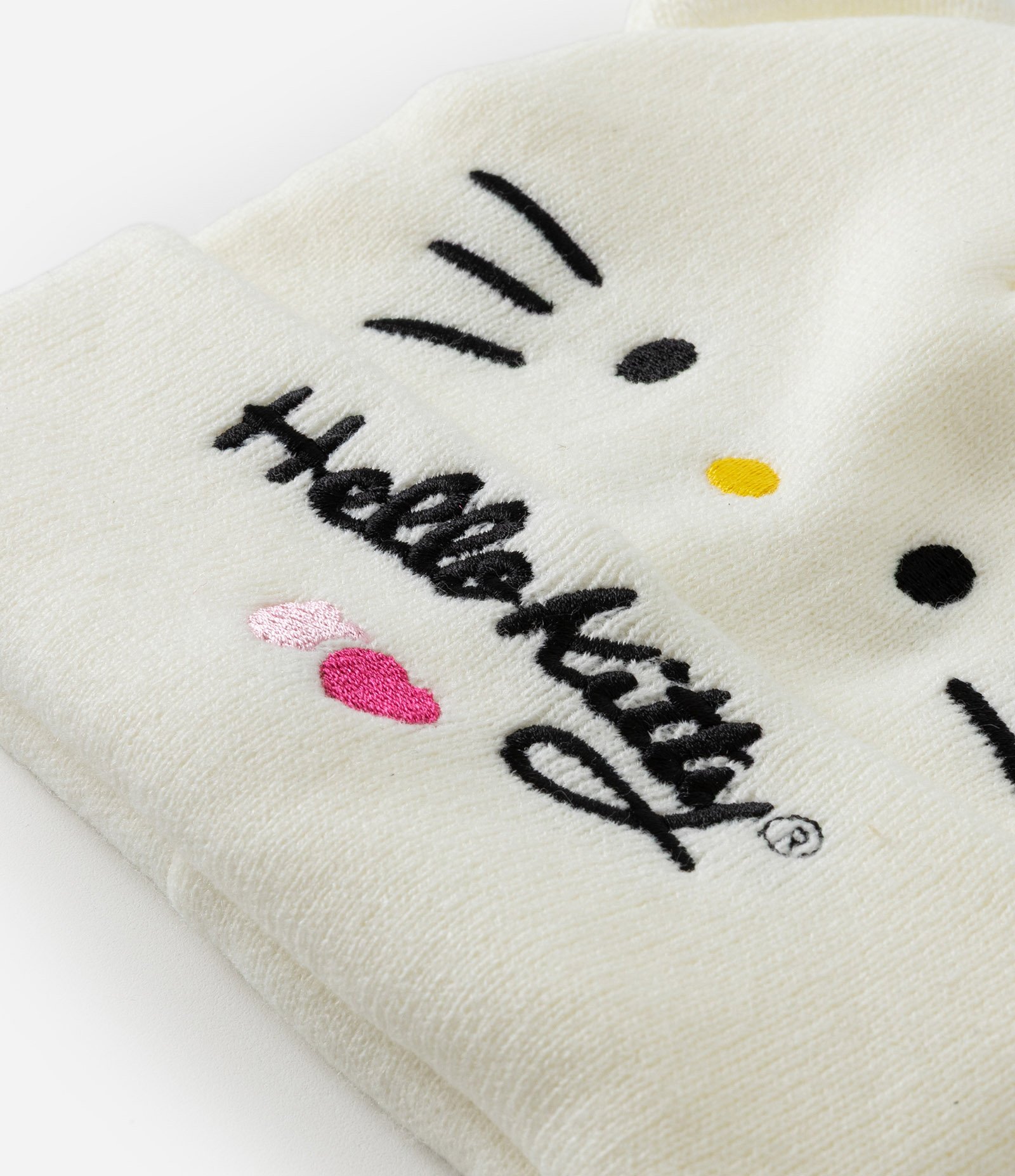 Gorro Infantil em Efeito Tricô com Estampa Hello Kitty e Orelhas 3D – Tam U Off White 3