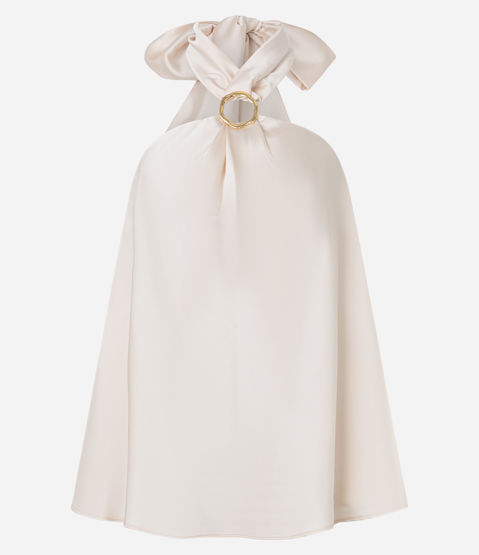 Blusa Frente Única em Cetim com Argola na Gola Cruzada Off White 5