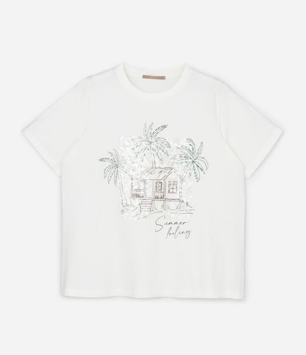 Camiseta com Estampa Coqueiro e Paetês  Curve & Plus Size