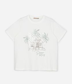 Camiseta com Estampa Coqueiro e Paetês  Curve & Plus Size