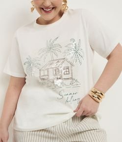 Camiseta com Estampa Coqueiro e Paetês  Curve & Plus Size