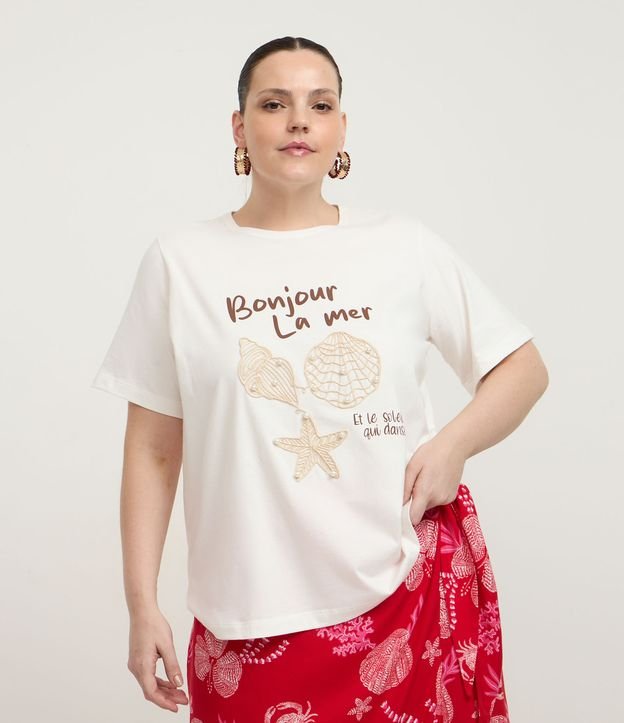 Camiseta Regular em Algodão com Bordado Fundo do Mar Curve & Plus Size