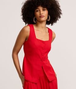 Blusa Alongada em Viscolinho com Decote Quadrado e Amarração