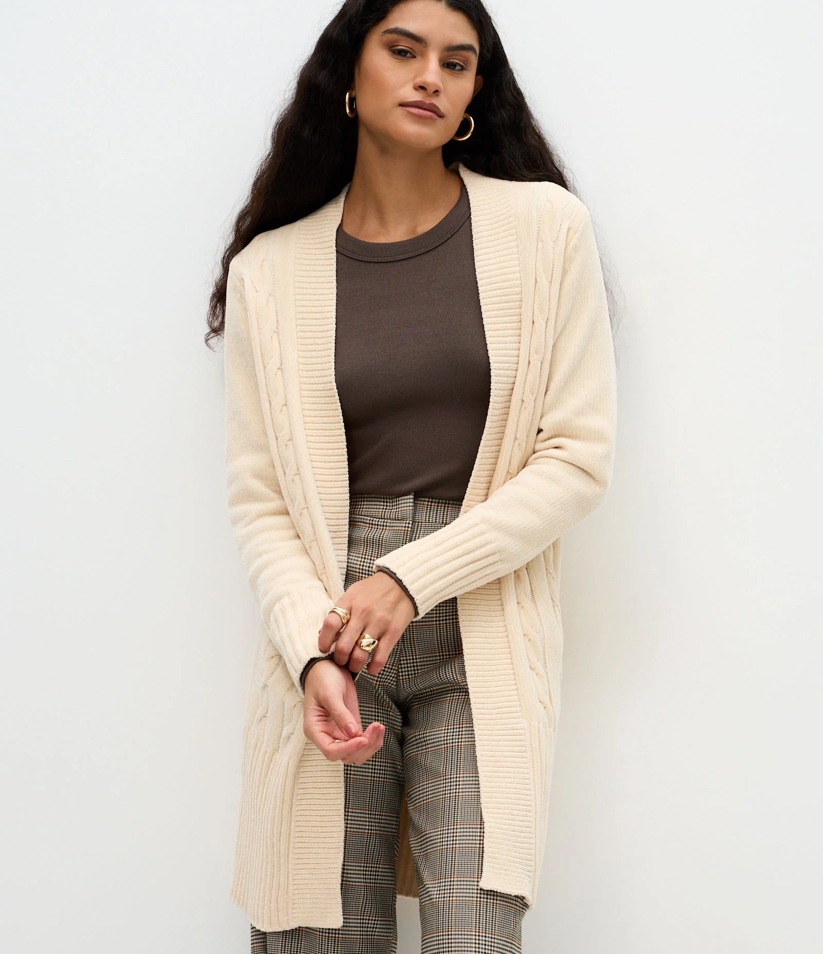 Cardigan Alongado em Tricô Texturizado Bege 1