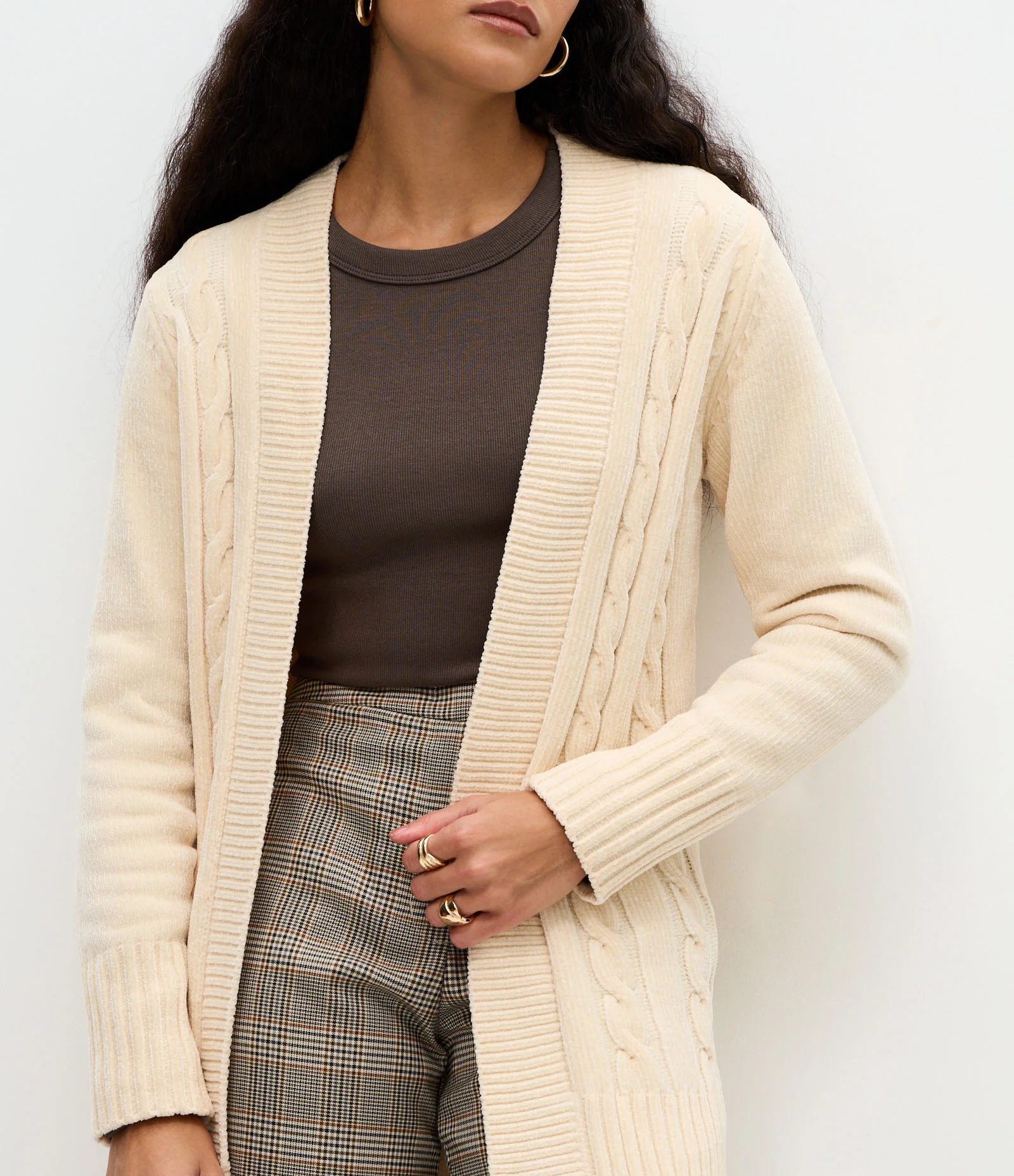 Cardigan Alongado em Tricô Texturizado Bege 4