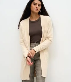 Cardigan Alongado em Tricô Texturizado