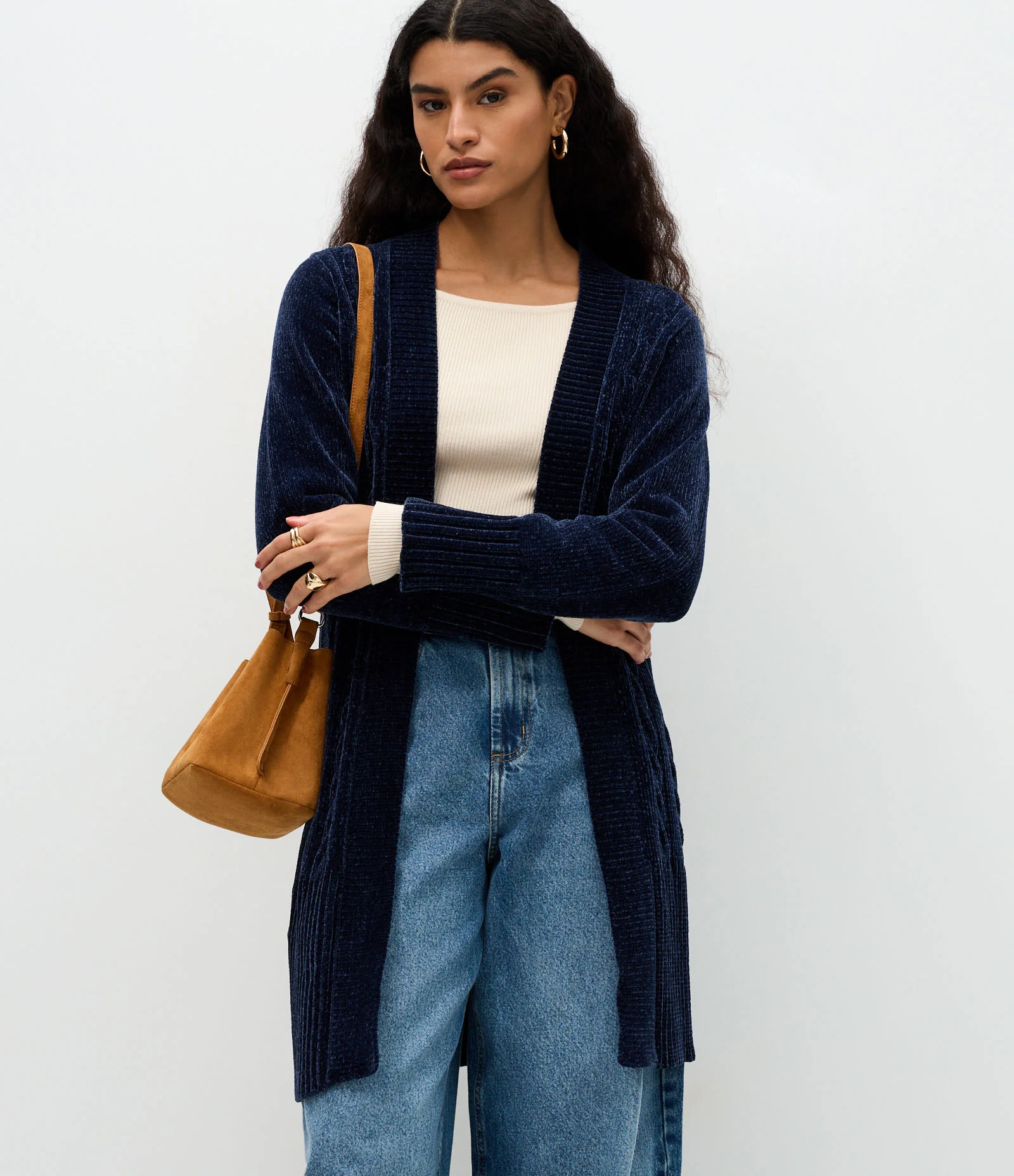 Cardigan Alongado em Tricô Texturizado Azul 1