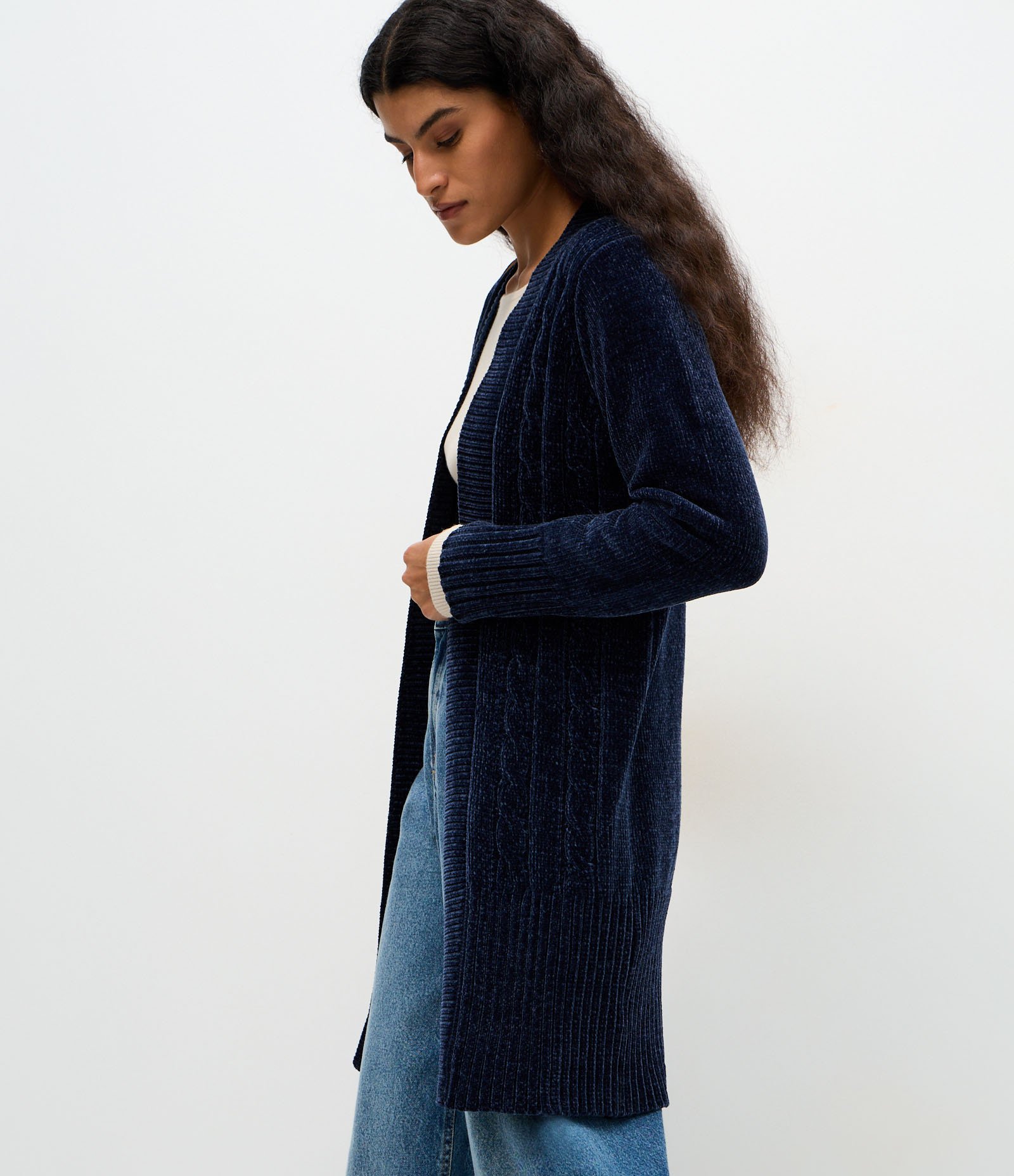 Cardigan Alongado em Tricô Texturizado Azul 3