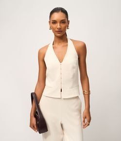 Blusa Frente Única em Alfaiataria com Ganchinhos Frontais