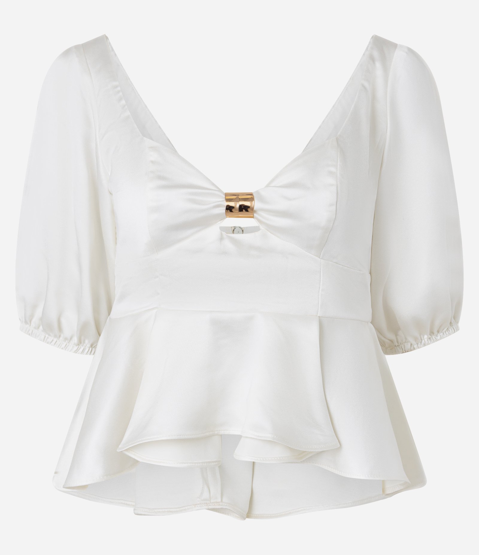 Blusa Peplum Acetinada com Aviamento no Decote Coração Off White 5