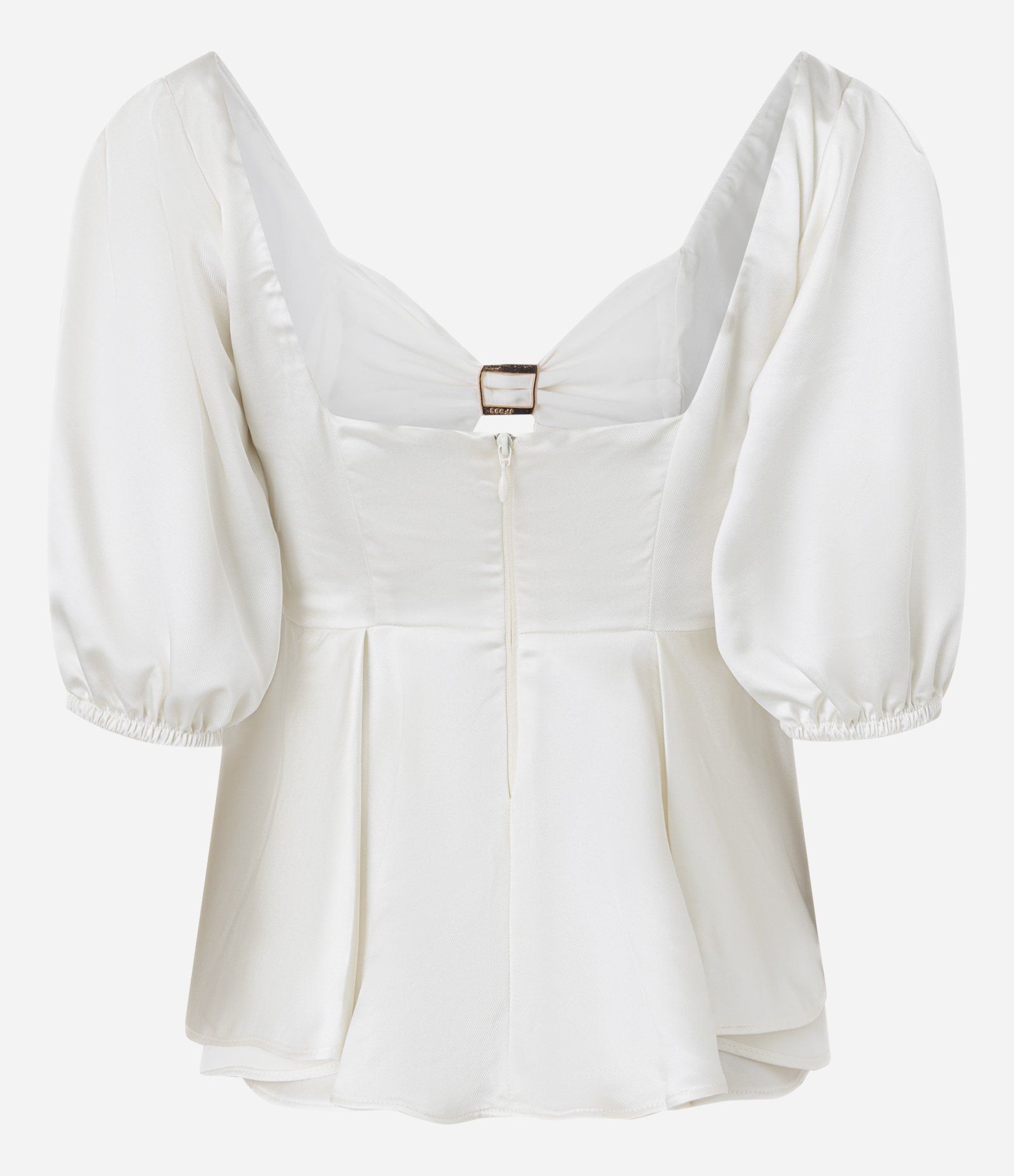 Blusa Peplum Acetinada com Aviamento no Decote Coração Off White 6