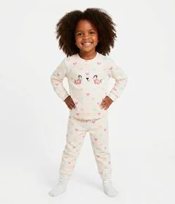 Pijama Infantil de Corações e Carinha com Pompons – Tam 1 a 4 Anos