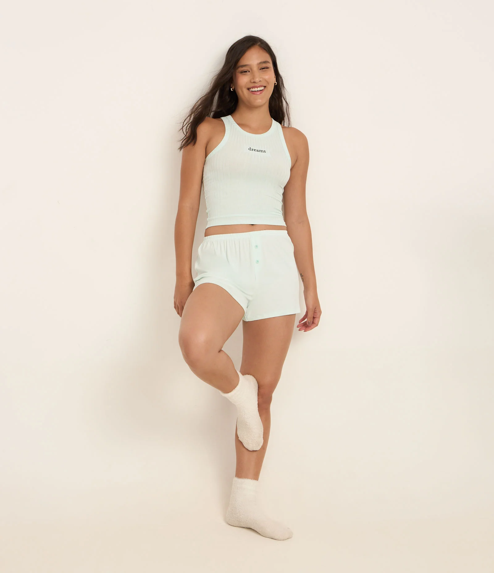 Pijama Short Doll em Ribana com Bordado Dreams Verde 2