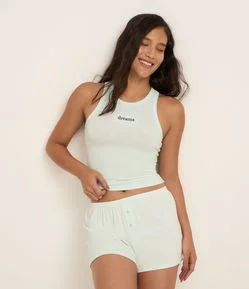 Pijama Short Doll em Ribana com Bordado Dreams