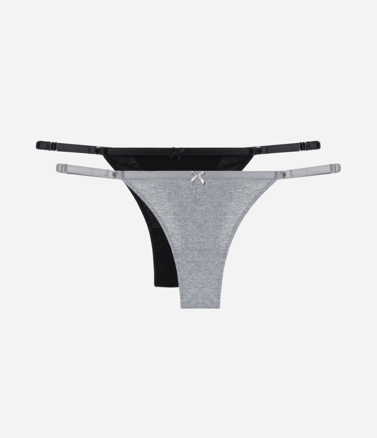 Kit 02 Calcinhas Biquíni Fio Duplo em Algodão Preto/Cinza Mescla 1