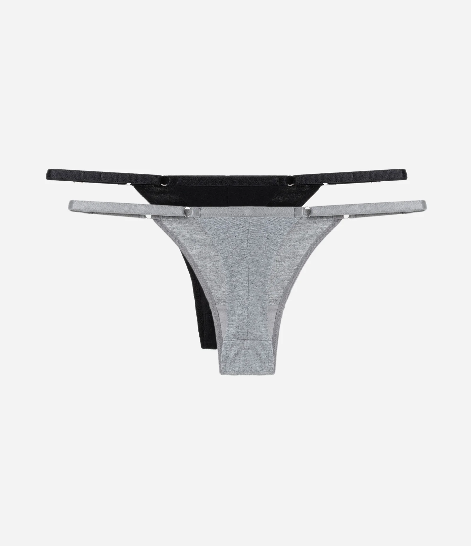 Kit 02 Calcinhas Biquíni Fio Duplo em Algodão Preto/Cinza Mescla 2