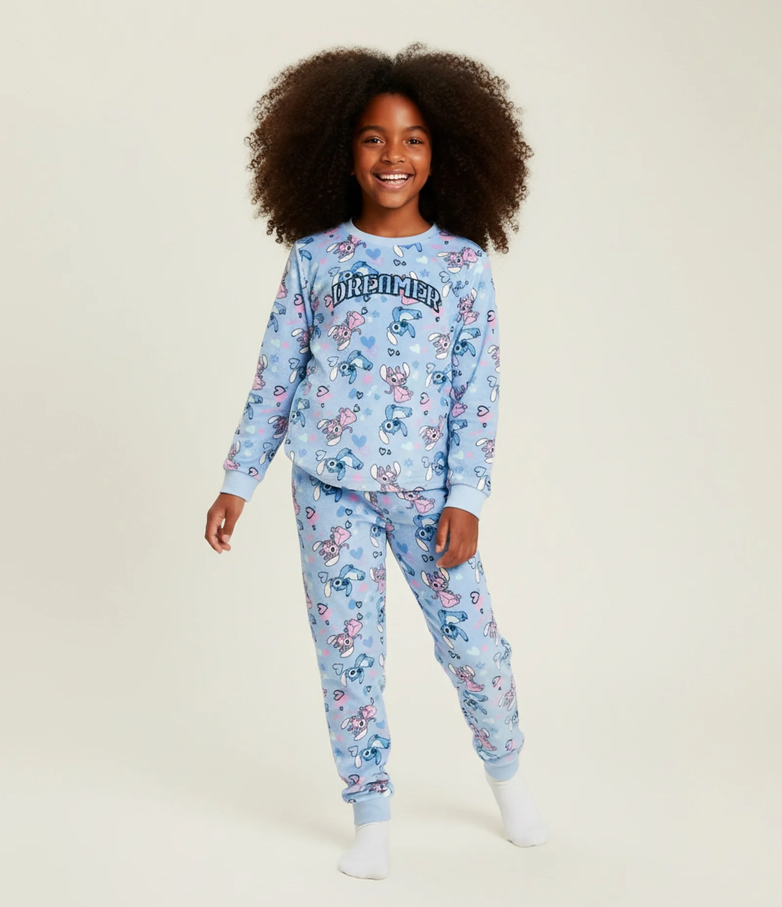 Pijama Infantil Stitch e Angel com Bordado Dreamer – Tam 5 a 14 Anos Azul 1