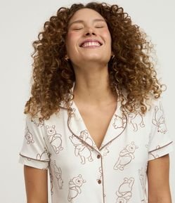 Pijama Short Doll Americano em Viscose com Estampa Ursinho Pooh
